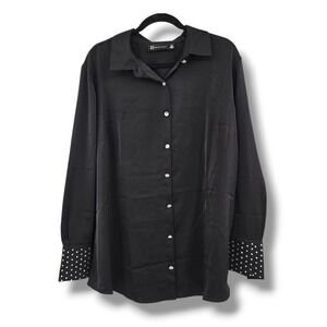 NY&C‎ New York & Company 2X Black Rhinestone Cuff Long Sleeve Button Down